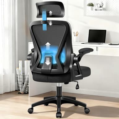 Ergonomic Office Chair, Home Office Desk Chair with Headrest, High Back Mesh Chair with Flip-up Armrests, Comfy Desk Chair with Lumbar Support, Rolling Swivel Task Computer Chair for Home Office - Image 2