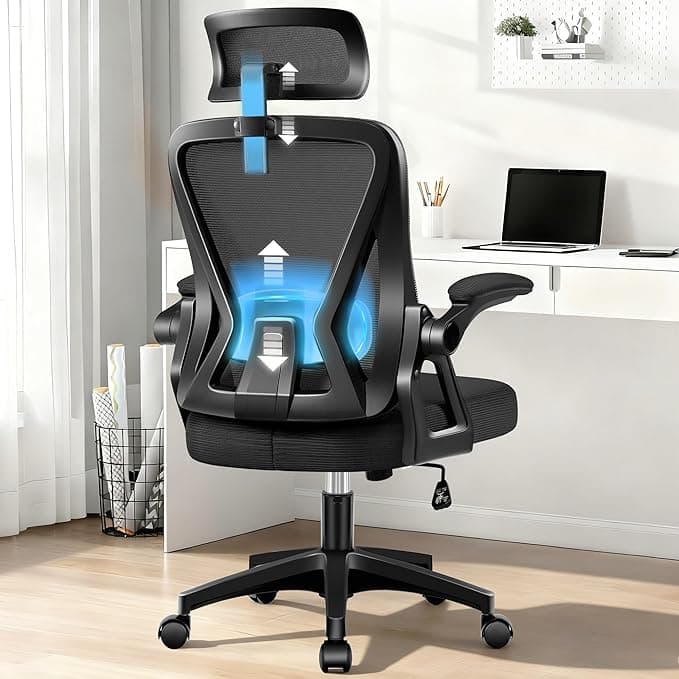 Ergonomic Office Chair, Home Office Desk Chair with Headrest, High Back Mesh Chair with Flip-up Armrests, Comfy Desk Chair with Lumbar Support, Rolling Swivel Task Computer Chair for Home Office - Image 1