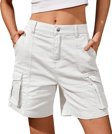 IVIR Bermuda Shorts for Women Cargo Shorts Knee Length 6 Pockets Elastic Waist Long Shorts Summer Casual - Image 1