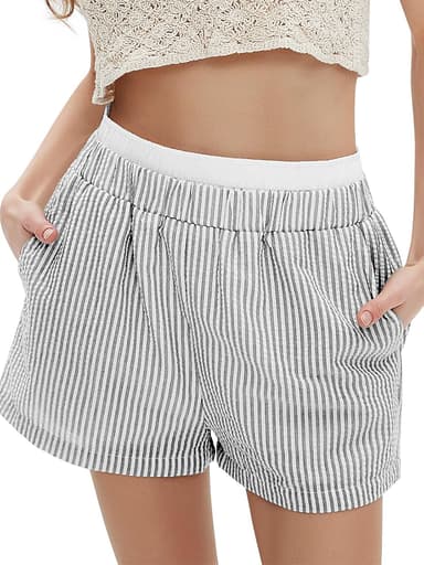 EXLURA Women's Stripe Print Exposed Boxer Shorts Elastic High Waisted Wide Leg Y2K Workout Gym Shorts - Image 2