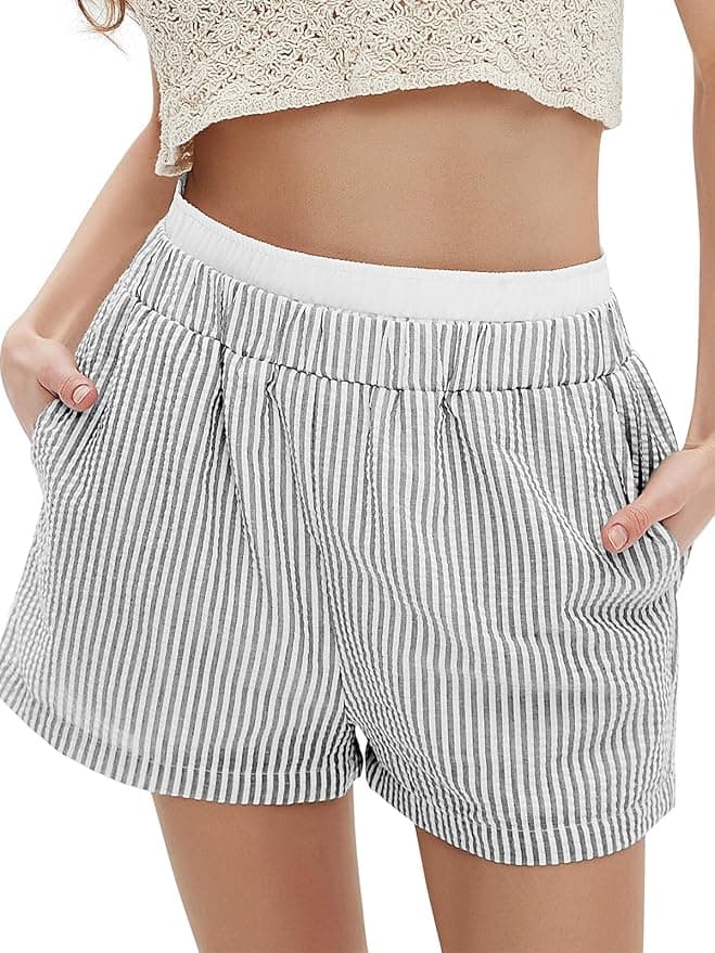 EXLURA Women's Stripe Print Exposed Boxer Shorts Elastic High Waisted Wide Leg Y2K Workout Gym Shorts - Image 1