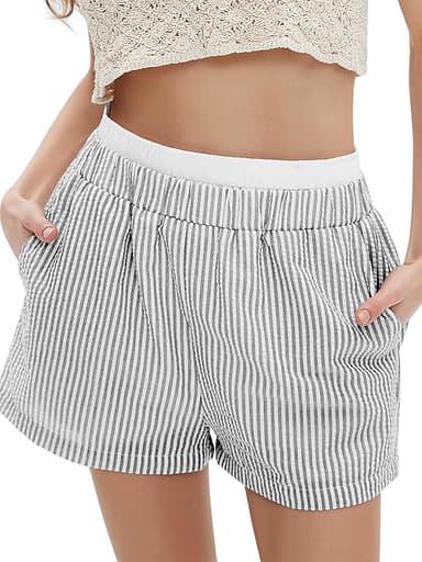 EXLURA Women's Stripe Print Exposed Boxer Shorts Elastic High Waisted Wide Leg Y2K Workout Gym Shorts - Image 1