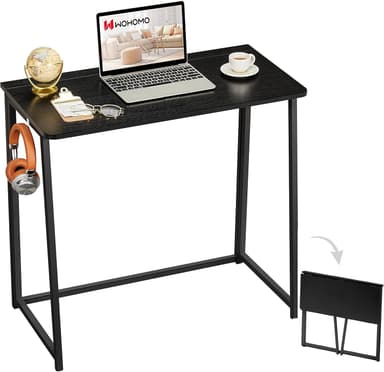 WOHOMO Folding Computer Desk, Small Writing Foldable Desk 31.5", Space-Saving Laptop Table, Easy Assemble Workstation for Home Office,Black - Image 2
