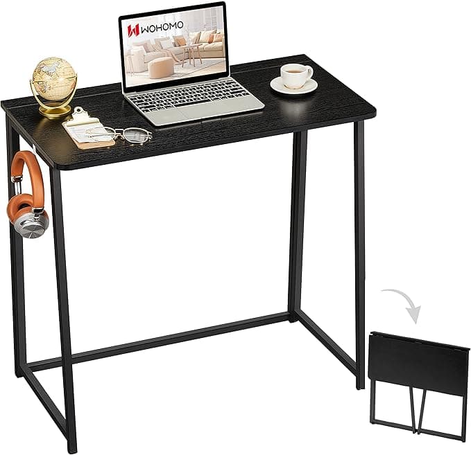 WOHOMO Folding Computer Desk, Small Writing Foldable Desk 31.5", Space-Saving Laptop Table, Easy Assemble Workstation for Home Office,Black - Image 1
