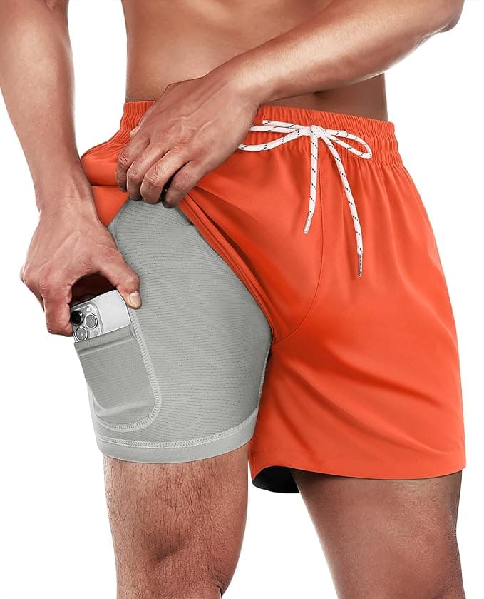 Gleeease 5inch Mens Swim Trunks: 2 in 1 with Compression Liner Pockets Drawstring Stretch Quick Dry Lined Funny Beach Pool - Image 1