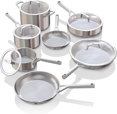 Ninja EverClad Stainless Steel Cookware 12 Piece Pots & Pans Set, All Stovetops & Induction, Oven Safe to 600°F, Tri-Ply Commercial-Grade, C99012 - Image 2