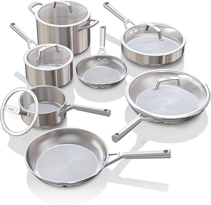 Ninja EverClad Stainless Steel Cookware 12 Piece Pots & Pans Set, All Stovetops & Induction, Oven Safe to 600°F, Tri-Ply Commercial-Grade, C99012 - Image 1