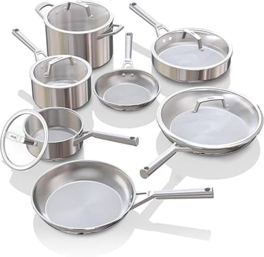 Ninja EverClad Stainless Steel Cookware 12 Piece Pots & Pans Set, All Stovetops & Induction, Oven Safe to 600°F, Tri-Ply Commercial-Grade, C99012 - Image 1