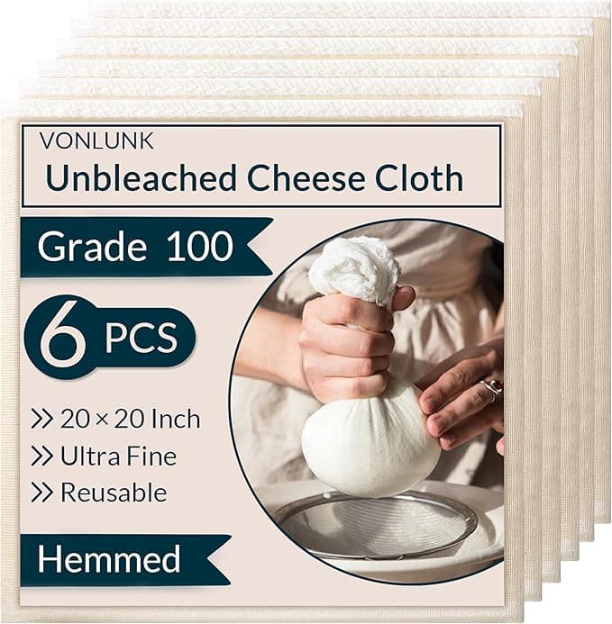 6-Pack Beige Cheesecloth, 20x20 Inch Hemmed Cheese Cloth for Straining, Reusable Unbleached Cotton Strainer for Cooking, Baking, Juicing, and Cheese Making (Grade 100 - Image 1