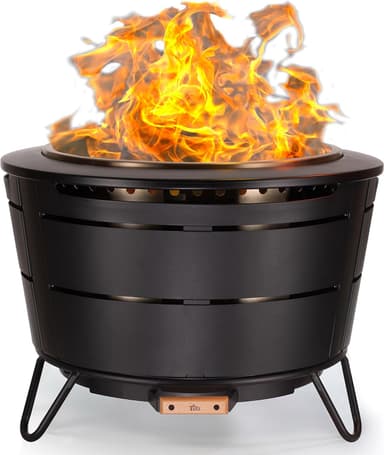 TIKI 27.5-Inch Smokeless Reunion Fire Pit, Large Outdoor Fire Pit for Gatherings, Wood Burning with Removable Ash Pan & Weather-Resistant Cover, Modern Black Design – Perfect for Patio & Backyard - Image 2