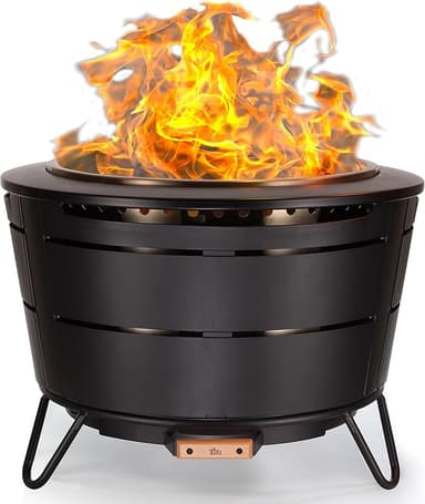 TIKI 27.5-Inch Smokeless Reunion Fire Pit, Large Outdoor Fire Pit for Gatherings, Wood Burning with Removable Ash Pan & Weather-Resistant Cover, Modern Black Design – Perfect for Patio & Backyard - Image 1