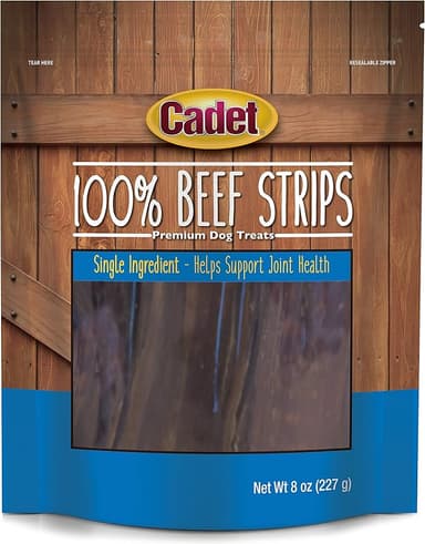 Cadet 100% Beef Strip Long Lasting Chews for Dogs, Single Ingredient Beef Esophagus Dog Treats, Natural High Protein Rawhide Alternative for Small & Large Dogs, 8 Ounce - Image 1