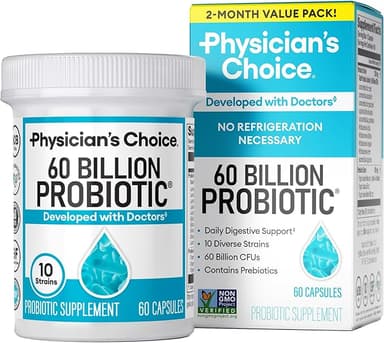Physician's CHOICE Probiotics 60 Billion CFU - 10 Strains + Organic Prebiotics - Immune, Digestive & Gut Health - Supports Occasional Constipation, Diarrhea, Gas & Bloating - for Women & Men - 60ct - Image 1