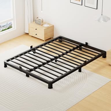 Superay 4 Inch King Bed Frame Low Profile, Heavy Duty Metal Platform Bed Frame with Round Corner Legs, Sturdy Mattress Foundation, No Box Spring Needed, Easy Assembly, Noise Free, Black - Image 1