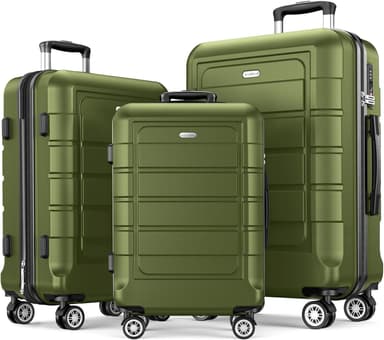 SHOWKOO Luggage Sets Expandable PC+ABS Durable Suitcase Double Wheels TSA Lock Olive Green 3pcs - Image 2