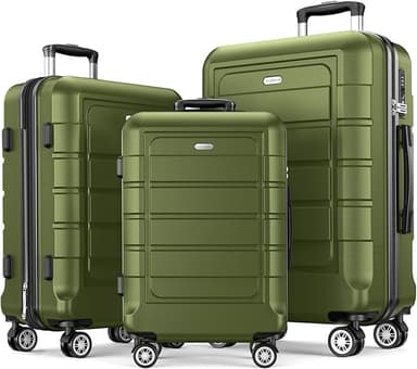 SHOWKOO Luggage Sets Expandable PC+ABS Durable Suitcase Double Wheels TSA Lock Olive Green 3pcs - Image 1