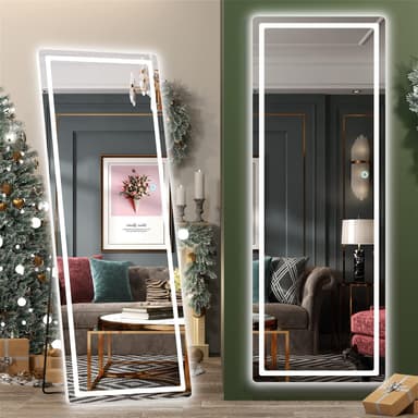 Hasipu Full Length Mirror with Lights, 65" x 22" LED Floor Mirror, Full Body Dressing Standing, Hanging Mounted Mirror for Living Room Bedroom Cloakroom, Round White - Image 2