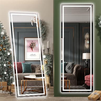 Hasipu Full Length Mirror with Lights, 65" x 22" LED Floor Mirror, Full Body Dressing Standing, Hanging Mounted Mirror for Living Room Bedroom Cloakroom, Round White - Image 1