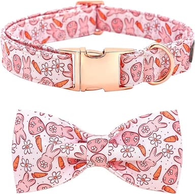 Easter Dog Collar - Pink Bunny Dog Collar Bows for Dogs Bowtie Pet Collar Adjustable Dog Collar Girl Boy Dog Collar for X-Small Dogs - Image 1