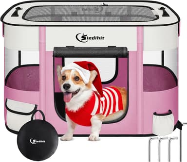 Dog Cat Playpen, Pet Puppy Portable Playpens for Outdoor Travel Crate, Indoor After Surgery Use, Foldable Dog Kennel Tent for Rabbit or Small Animals and Tent Stakes (Pink, Small - Image 2