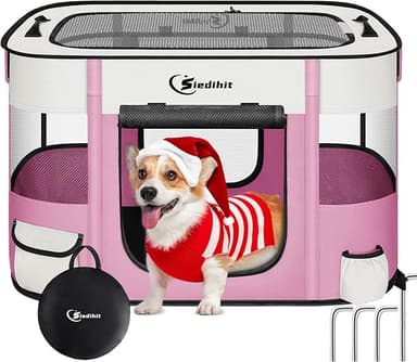 Dog Cat Playpen, Pet Puppy Portable Playpens for Outdoor Travel Crate, Indoor After Surgery Use, Foldable Dog Kennel Tent for Rabbit or Small Animals and Tent Stakes (Pink, Small - Image 1
