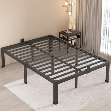 MAF 18 Inch Full Size Bed Frame with Round Corner Legs Mattress Slide Stopper No Box Spring Needed Heavy Duty Metal Platform Bed Frames Under-Bed Storage Space, 3000 LBS Steel Slats Support - Image 1