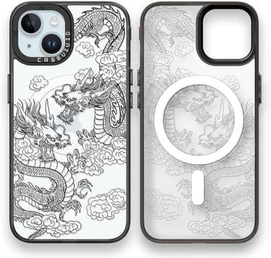 Magnetic for iPhone 15 Magsafe Case Cute Aesthetic - Durable Fashion Funny Phone Case - Girly Dragon Pattern Print Cover Design for Woman Girl 6.1 inches Black - Image 2