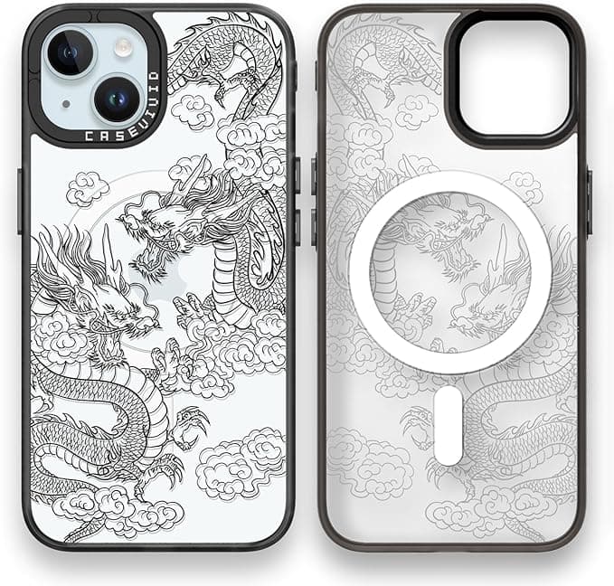 Magnetic for iPhone 15 Magsafe Case Cute Aesthetic - Durable Fashion Funny Phone Case - Girly Dragon Pattern Print Cover Design for Woman Girl 6.1 inches Black - Image 1