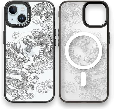 Magnetic for iPhone 15 Magsafe Case Cute Aesthetic - Durable Fashion Funny Phone Case - Girly Dragon Pattern Print Cover Design for Woman Girl 6.1 inches Black - Image 1