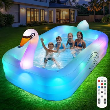 Inflatable Pool with Lights,Solar Swan Inflatable Swimming Pool for Kids,Adults,Large Inflatable Pool for Adults Blow up Pool,Oversized 100"x63"x22"Family Inflatable Kids Pool for Backyard-White - Image 2