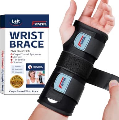 FEATOL Wrist Brace Hand Brace, Carpal Tunnel Wrist Splint Night Support for Women Men, Pain Relief Support -Tendonitis, Arthritis, Sprain, Left Hand, Medium/Large - Image 2