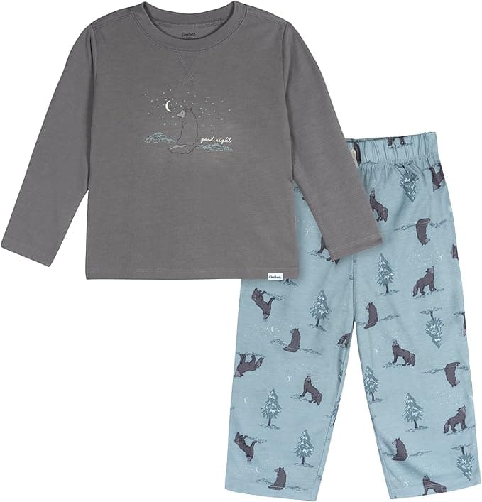 Gerber Toddler Boys' 2-Piece Pajama Set (Loose-Fitting Long-Sleeve Top + Bottom), Wolf, 5T - Image 1