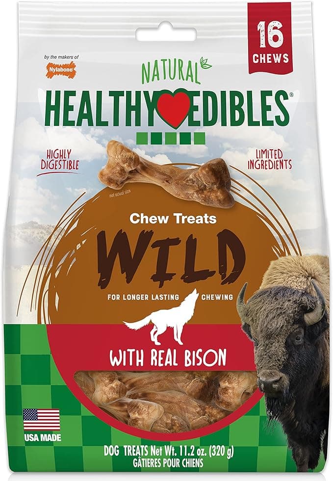 Nylabone Healthy Edibles WILD Natural Dog Chew Treats, Bison Flavor, Small Dogs Up to 20 lbs - Made in USA (16 Count - Image 1