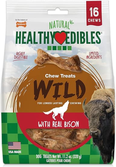 Nylabone Healthy Edibles WILD Natural Dog Chew Treats, Bison Flavor, Small Dogs Up to 20 lbs - Made in USA (16 Count - Image 1