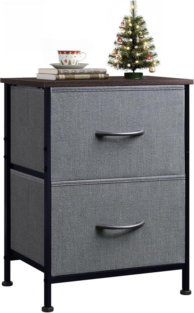 WLIVE Nightstand, 2 Drawer Dresser for Bedroom, Small Dresser with 2 Drawers, Bedside Furniture, Night Stand, End Table with Fabric Bins for Bedroom, Closet, Entryway, College Dorm, Dark Grey - Image 1