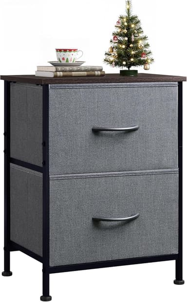 WLIVE Nightstand, 2 Drawer Dresser for Bedroom, Small Dresser with 2 Drawers, Bedside Furniture, Night Stand, End Table with Fabric Bins for Bedroom, Closet, Entryway, College Dorm, Dark Grey - Image 1