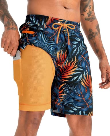 APTRO 2 in 1 Men's Swim Trunks 9" with Zipper Pockets Bathing Suit Built-in Board Shorts Swimwear Long Shorts - Image 2