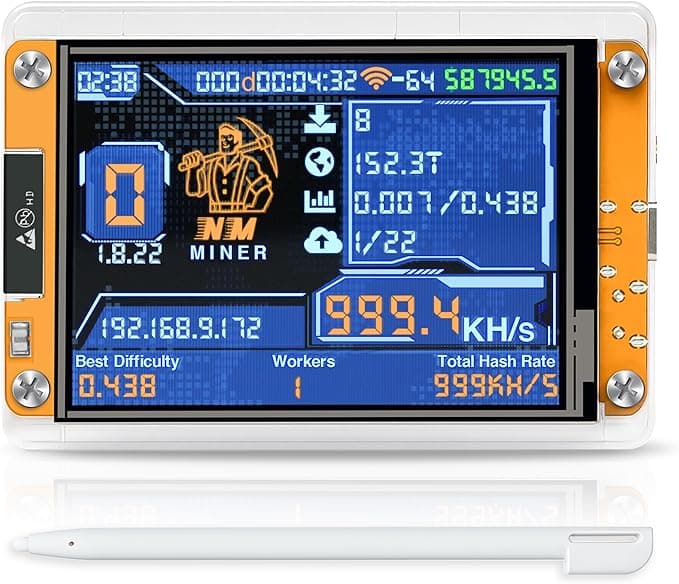 Bitcoin Miner BTC V2 NMMiner – Crypto Miner for ESP32 2.8" Smart Display Development Board, 1010 H/s Hashrate, Desktop Solo Lucky Miner Bitcoin Mining Machine for Educational Use - Yellow - Image 1