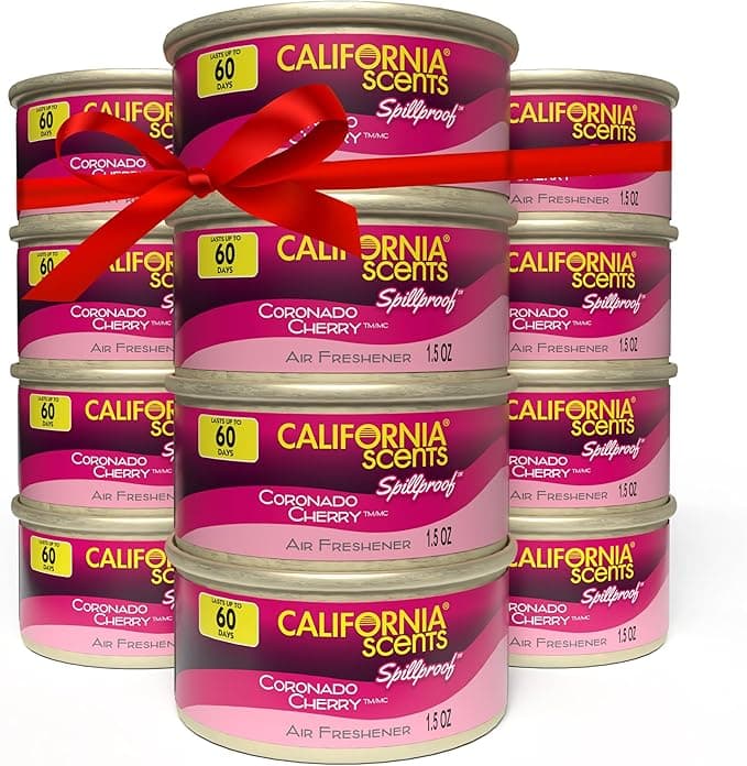Can Air Freshener and Odor Neutralizer by California Scents, Stocking Stuffers, Set of 12 Spillproof Cans for Home and Car, Coronado Cherry, 1.5 Oz Each - Image 1