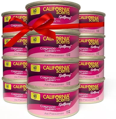 Can Air Freshener and Odor Neutralizer by California Scents, Stocking Stuffers, Set of 12 Spillproof Cans for Home and Car, Coronado Cherry, 1.5 Oz Each - Image 1