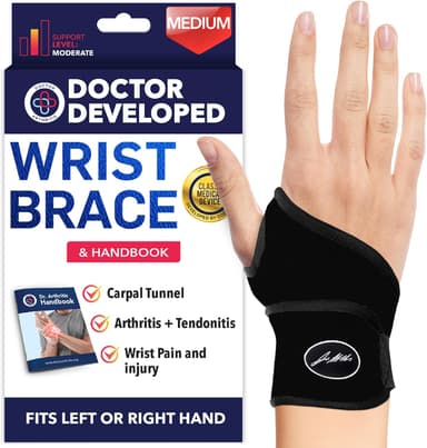 Doctor Developed Wrist Brace, Wrist Wraps for Carpal Tunnel Arthritis, Tendonitis, Hand Support, Ideal for Fitness, Weightlifting - Handbook Included (Wrist Brace 1 Pack - Image 2