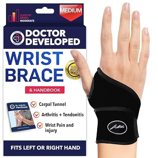 Doctor Developed Wrist Brace, Wrist Wraps for Carpal Tunnel Arthritis, Tendonitis, Hand Support, Ideal for Fitness, Weightlifting - Handbook Included (Wrist Brace 1 Pack - Image 1