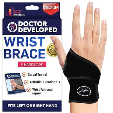 Doctor Developed Wrist Brace, Wrist Wraps for Carpal Tunnel Arthritis, Tendonitis, Hand Support, Ideal for Fitness, Weightlifting - Handbook Included (Wrist Brace 1 Pack - Image 1