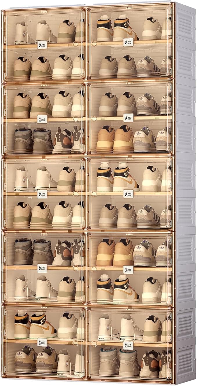 ANTBOX Portable Shoe Rack Organizer for Closet Entryway, Stackable Sneaker Storage Shoe Cabinet with Magnetic Clear Door, Large Plastic Storage containers Bins with Lids 10 Tiers 40 Pairs - Image 1