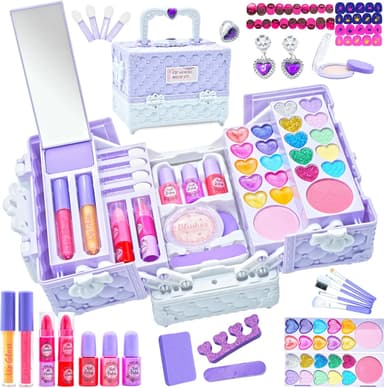 Kids Makeup Sets for Girls - 52 PCS Safe and Washable Makeup for Kids, Real Toddler Makeup Kit with Cosmetic Case, Girls Toys Age 4-12, Princess Toys Birthday Gift(Light Purple - Image 2