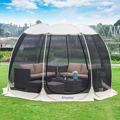 Alvantor/Leedor Pop Up Screen House Tent 2-15 Person Instant Canopy Gazebos For Deck/Patio Outdoor Camping Tent 6‘x6’ / Beige - Image 1