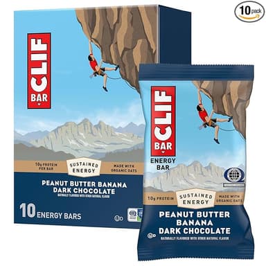 CLIF BAR - Energy Protein Bars - Peanut Butter Banana with Dark Chocolate - Made with Organic Oats - Energy Bars - Non-GMO - (10 Pack - Image 1
