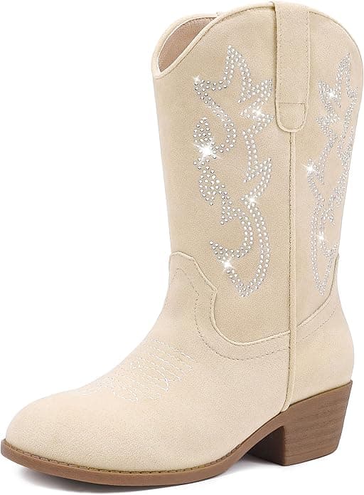 Cowboy Boots for Girls Pointed Toe Kids Cowgirl Boots Mid Calf Western Youth Cowgirl Boots Horse Riding Party for Toddler Little Big Kids - Image 1
