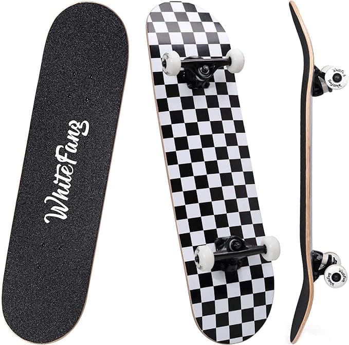 WhiteFang Skateboards for Beginners, Complete Skateboard 31 x 7.88, 7 Layer Canadian Maple Double Kick Concave Standard and Tricks Skateboards for Kids and Beginners - Image 1