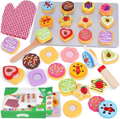 Slice and Bake Wooden Cookie Play Food Set for Kids Kitchen - Toy Food Accessories - Kids Pretend Cookies and Baking Sheet, Toy Baking Set for 3+ Year Old Boys Girls Birthday Gifts - Image 2
